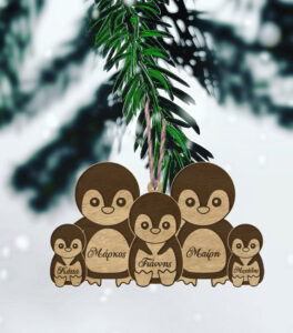 Ξύλινo Στολίδι -Οικογένεια Πιγκουίνων