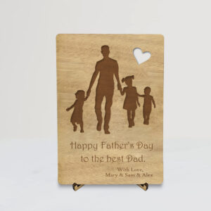 Ξύλινη Αναμνηστική Κάρτα - Πατέρας με 3 παιδιά(fd12)*Δυνατότητα επιλογής παιδιών - Image 2