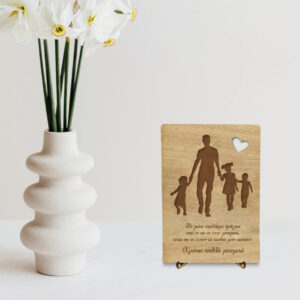 Ξύλινη Αναμνηστική Κάρτα - Πατέρας με 3 παιδιά(fd12)*Δυνατότητα επιλογής παιδιών - Image 3