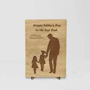 Ξύλινη Αναμνηστική Κάρτα - Πατέρας με 2 κόρες (fd10)