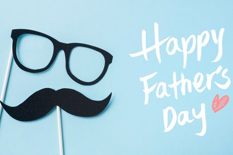 event design concept - top view of fathers day layout with silhouette of eye glasses and beard, copy space for mock up