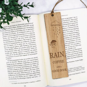 Ξύλινος σελιδοδείκτης "Rain...and a good book"