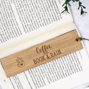 Ξύλινος σελιδοδείκτης "Coffee book and Rain" - Image 2
