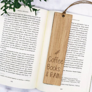 Ξύλινος σελιδοδείκτης "Coffee books & Rain" - Image 2